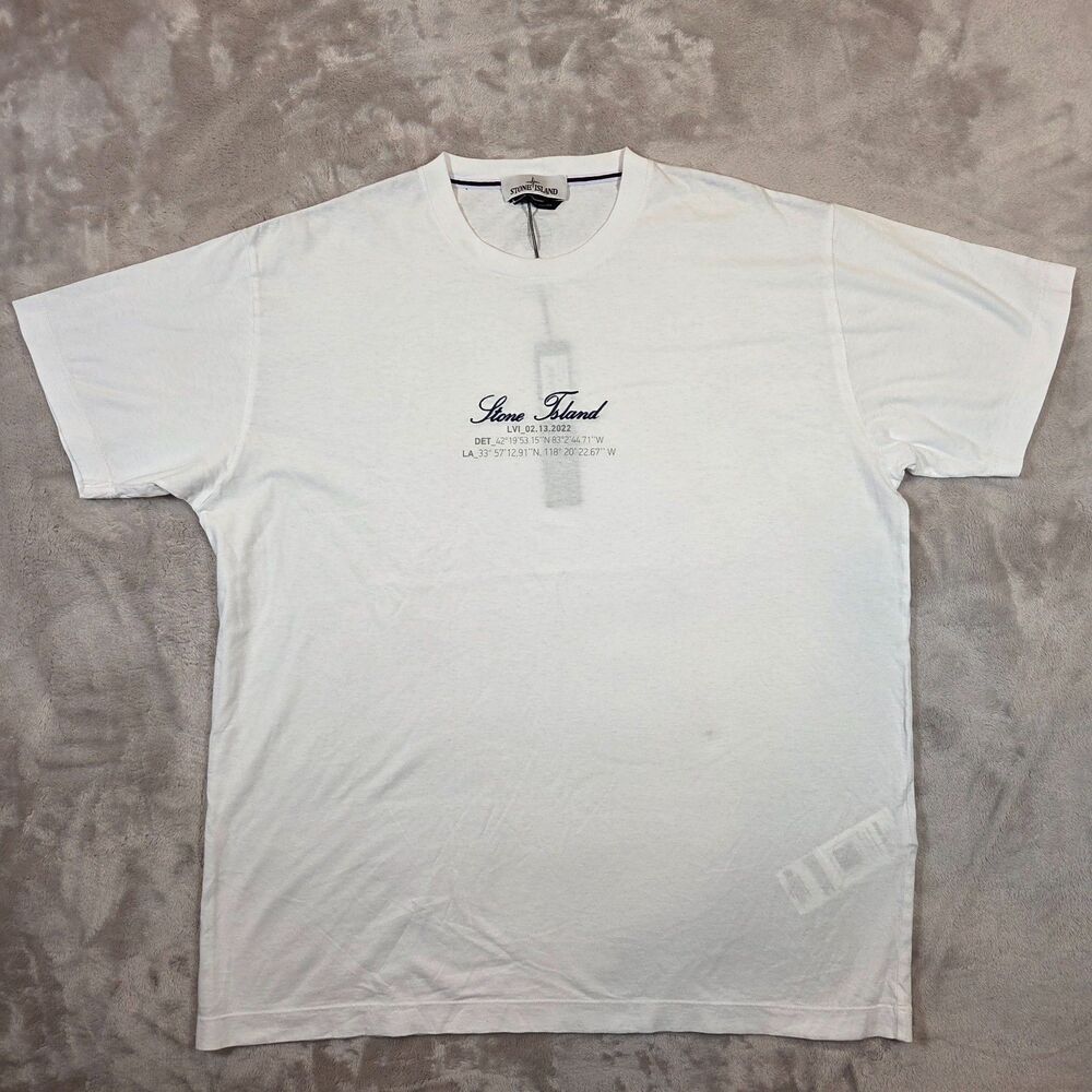 Stone Island Men's 3XL (measures 2XL) White Coordinates Graphic T Shirt SS22 NWT